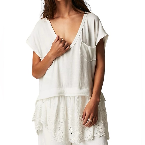 Free People Tops - FREE PEOPLE: Always On Time Twofer Short Sleeve Oversized Shirt -Size Small